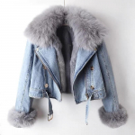 S&uuml;gis Talv Naiste Eemaldatava Faux Rebasekarva K&uuml;&uuml;likukarva Voodriga Denim Jakk Naiste L&uuml;hike Top Naiste Soe Parka &Uuml;ler&otilde;ivad XXL sinine
