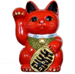 Tokoname keraamika Punane Maneki Neko Parem k&auml;si 19cm k&otilde;rge Valmistatud Jaapanis M punane