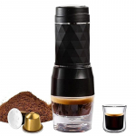 Cafelffe 3-&uuml;hes kaasaskantav kohvimasin kuuma/k&uuml;lma veega k&auml;sitsi espressomasin kapslitele ja jahvatatud kohvile k&auml;sisurve kohvitootja matkamiseks Reisimiseks must