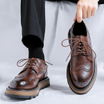 Briti stiilis meeste mood nikerdustega brogue kingad paeladega originaalnahast derby kingad pulmapidu kleit platvormjalatsid zapato 245 pruun