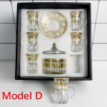 12-osaline komplekt, T&uuml;rgi musta tee tass, L&auml;his-Ida araabia kuldse servaga klaastass ja alustasside komplekt, Kodupeo tee-kohvi joomise komplekt 12pcs-set