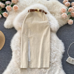 Naiste Korea l&otilde;hestatud pikk seelik, velvetist &otilde;huke, paks t&auml;navariietus, vintage s&uuml;gisene bodycon seelik M must
