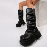 femflame Boots Fold Over Knee High Boots Slouchy Ruched Stacked Heel Round Toe Boot Pull Leather Wide Calf Tall Fall Long Boot 40 must