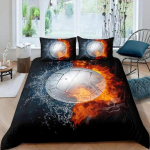 V&otilde;rkpalli tekikottide komplekt Mikrofliiber Spordipalli teema Tule ja vee segu V&otilde;rkpall &Uuml;heinimesevoodi komplekt Kahekohaline Queen King suurus 135x200cm 2pcs