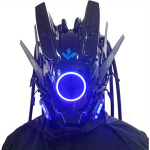Uus Tubular Braid Black Cyberpunk Mask Round Light Wing LED valgust kiirgav mask Cosplay Sci-fi Gear Party Music Festival