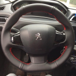 For Peugeot 308 2014-2017 hand stitched non-slip black leather car steering wheel cover 2