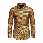 Meeste Fish Scale Bronzing S&auml;rk Kevad-s&uuml;gis rev pikk varruka &uuml;he rinnaga s&auml;rk Slim Fit vabaaja banketis&auml;rk Klubiriided L