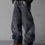 Meeste Baggy Esteetilised Streetwear Jeans Mees Retro Mood Laiad S&auml;&auml;red Denim P&uuml;ksid Graafilised Tikitud Disainer Hip Hop Denim P&uuml;ksid XS