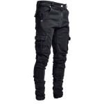Kevadsuvi P&uuml;ksid Teksad Meeste P&uuml;ksid Vabaaja puuvillased Denimp&uuml;ksid Multi Pocket Cargo Teksad Meeste Denim Pencil P&uuml;ksid K&uuml;ljetaskud Cargo 2XL must