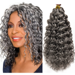 12 GoGo Krussis heegeldatud juuksed L&uuml;hikesed lokkis heegeldatud juuksed naistele Veesilm S&uuml;gav keerd heegeldatud patsud S&uuml;nteetiline punumiseks juuksed 12inches&6pcs/lot gray