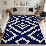 Sinine Kaasaegne Geomeetriline Stiil Suur Elutoa Vaip Dekoor Pesuruum Libisemisvastane Kohev Vaip Lihtsalt Puhastatav L&uuml;hike Sametp&otilde;randamatt 120x160cm