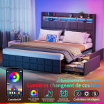 Voodi 140x190 CM 4 sahtliga - NHHF - LED-i ja USB-ga - Karpvoodi hoiuruumiga - Kahekohaline voodi vedrumadratsiga - Metall - Hall