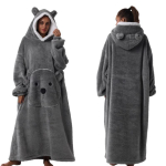 Kantav tekk-s&auml;rk naistele Pikkade varrukatega &Uuml;le suuruse hommikumantlid Soe hubane hiiglaslik kapuutsiga dressipluus Flanellist tekid taskuga Naiste talvine kapuutsiga hommikumantel One size gray