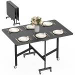 Kokkupandav s&ouml;&ouml;gilaud K&ouml;&ouml;gilaud 4-6 inimesele 6 rattaga Liigutatav kokkupandav laud v&auml;ikestesse ruumidesse 120x80x73 cm Must 120 x 80 x 73 cm must