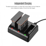 Laadimiskomplekt kolme kanaliga laadija koos 2 tk 1300 mAh laetavate liitium-ioonakudega USB laadimisega must