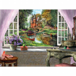 Teemanttikandid v&auml;ljaspool akent, maastik K&auml;sitsi valmistatud teemantmaali ristpistes 20X30CM