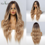 ALAN EATON pikad lainelised mustad pruunid ombre s&uuml;nteetilised parukad esilet&otilde;stetud naiste keskosaga kuumakindlatele juustele.