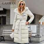 GASMAN 2021 Naiste jope Pikk elegantne Fashion Talvemantel naistele br&auml;nd T&otilde;mblukuga tasku Soe Parka v&ouml;&ouml;ga Sulejoped 8189 S beež