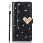 Luksuslik Bling Diamond PU-nahast klapp&uuml;mbris Rhinestone 3D Love Heart Glitter rahakoti kate iPhone'i Samsung Huawei jaoks Samsung Note 9