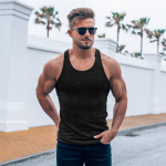 Muscleguys Meeste O-kaelusega varrukateta T-s&auml;rk Fitness Slim Fit Spordiribadega Tanktop Meeste soliidne mood Singletid Suvised kootud j&otilde;usaaliriided M must