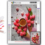 Teemanttikandid Tulbid ja kohv 5D DIY Teemantmaal Ristpistes Rhinestone Full Round 20X30CM