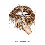 Triikida peal plaastrid Lahedad huuled Termo&uuml;lekanded Isetehtud parches Ropa kapuutsid Kuumpressid Aplikatsiooniga riided Kleebised Patch Leopard Huuled 20.2x23.7cm