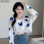 HOUZHOU Butterfly naiste kampsun Korea kootud Harajuku Sweet Oversized vabaaja &otilde;lgadest vaba džemper Y2K k&auml;rbitud topid S valge