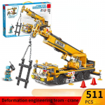 Inseneritehniline deformeeruv veoauto on &uuml;hilduv Legoga laste hariduslik teadusm&auml;nguasi kraana t&otilde;stuk v&auml;ikeste osade ehitusklotside kokkupanek