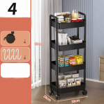 3/4-tasandiline teisaldatav hoiurest, paksemast materjalist veerevad rattad K&ouml;&ouml;k Vannituba Korraldaja Kodumajapidamisrest mobiilne riiul 4 Layer must