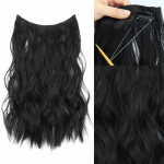 LISI HAIR Naturaalsed mustad pikad lainelised juuksepikendused s&uuml;nteetilisest kiust naiste mood n&auml;htamatud klambrid naiste igap&auml;evaseks kandmiseks 22 Inch