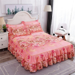 Lilletr&uuml;kiga voodikattega voodiseelikukomplekt, 3 tk. voodilina 2 padjap&uuml;&uuml;riga Pehme hingav voodimadratsikatte kaitsematt 100x 200cm 3PCS