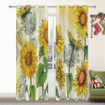 Kollased p&auml;evalillekardinad elutuppa kodukaunistuseks akna pimendavad kardinad lillelised vintage puidus&uuml;&uuml;tr&uuml;kiga kardinad 2 paneeli W53.5 X H114cm X 2