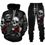 Isiksus gooti pealuu 3D prindiga kapuutsiga p&uuml;kste komplekt meeste/naiste naljakas Halloweeni t&auml;navar&otilde;ivaste riietus&uuml;likond hiphop 2-osaline spordidress S