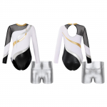 2tk Lastele T&uuml;drukutele Pikkade Varrukatega Rhinestones Decor V&otilde;imlemine Trikoesid Tantsud Body koos l&uuml;hikeste p&uuml;kstega 5-6 Years h&otilde;be/valge