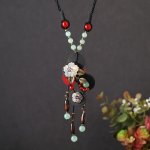 Vintage etnilises stiilis tutikee, naiste kootud pikk puidust kaltsedoni ripats, kunstiline temperament, kampsuniketi aksessuaarid