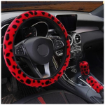 Universal Steering-wheel Plush Leopard Car Steering Wheel Covers Winter fur Hand Brake Gear Cover Set Car Interior B black