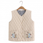 S&uuml;gistalvine Parka Suures suuruses naiste riided Keskealine varrukateta jakk Moodne Argyle tasku lilledega tikitud tepitud vest XXXXL beež