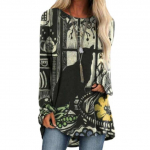 Cartoon Cats On The Tree Print T-s&auml;rk, pikkade varrukatega naiste topid Suures suuruses vabaaja T-s&auml;rgid 2XL 3XL Round Beck lahtised s&auml;rgid 2XL