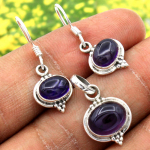 Amet&uuml;stist granaadist k&auml;sitsi valmistatud ripatsk&otilde;rvar&otilde;ngakomplekt 100% 925 sterling h&otilde;bedast naiste ehted lilla