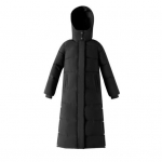 Moodne sulejope pikkade varrukatega tuulekindel nahka puudutav puhast v&auml;rvi kapuutsiga pahkluu pikkus talvel 3XL must