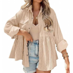 S&uuml;gisene pikkade varrukatega velvetist s&auml;rk Moodne plisseeritud taskutopsid vabaaja &uuml;hev&auml;rviline n&ouml;&ouml;ppluus Blusas Mujer De Moda 29693 S khaki