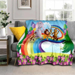 Cartoon Animal Worldi tekk - kerge flanelltekk diivanile ja voodile, digitaalne tr&uuml;kitud tekk pehme ja ussi flanellkangaga 125x150cm