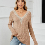 S&uuml;gisene soliidne V-kaelusega pullover T-s&auml;rk Naine pikkade varrukatega lahtised naiste silmkoelised T-s&auml;rgid Pit Stripe Mood vabaaja s&auml;rgid Blusas 30114 S orion i v&auml;rv