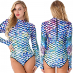 Naiste pikkade varrukatega merineitsi ujumistrikoo Fish Scale Print Ujumisriided UV-kaitsega rannariided ujumisriided ujumiseks surfamiseks sukeldumiseks L/XL