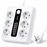 Toiteriba EU vahelduvvoolu pistikupesa Multiprise nutika kodu pikendus elektriadapteri &uuml;lekoormuskaitse pikendusjuhe valge