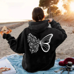 Butterfly Hoodie Lilleline Butterfly kapuutsiga dressipluus Trendikas liblikad Inspirational Pullover Vintage Butterfly Graphic Hoodies Unisex kapuuts L white