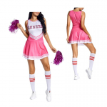 Naiste cheerleadingi vormiriietus tantsukost&uuml;&uuml;m, koolit&uuml;druku Cosplay riietus, kirjatr&uuml;kiga varrukateta kleit sokkidega r&otilde;&otilde;mustav lill S punane
