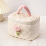 Lillede meigikott T&otilde;mblukk, suur pehme velvetist kosmeetikakott Naiste reisimeigi ilukohver roosa