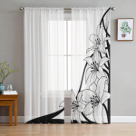 Lillelised abstraktsed mustvalged t&uuml;llkardinad elutuppa l&auml;bipaistev kardin Magamistoa loor Organza dekoratiivsed aknahooldused 135W x 114H(cm)