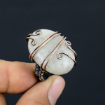 Natural Rainbow Moonstone Gemstone Copper Wire Wrap Gift Ring Size 5.5 r8a56